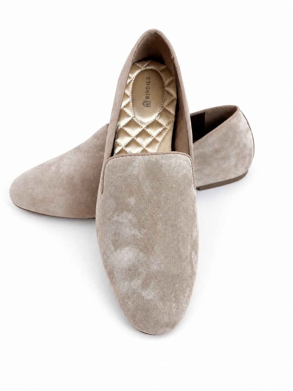 Birdies Taupe Suede Loafers Quilted Comfort Flats Women’s
